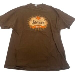 Shiner Beer Texas Graphic T Shirt Brown Short Sleeve Crew Neck Casual Mens XL